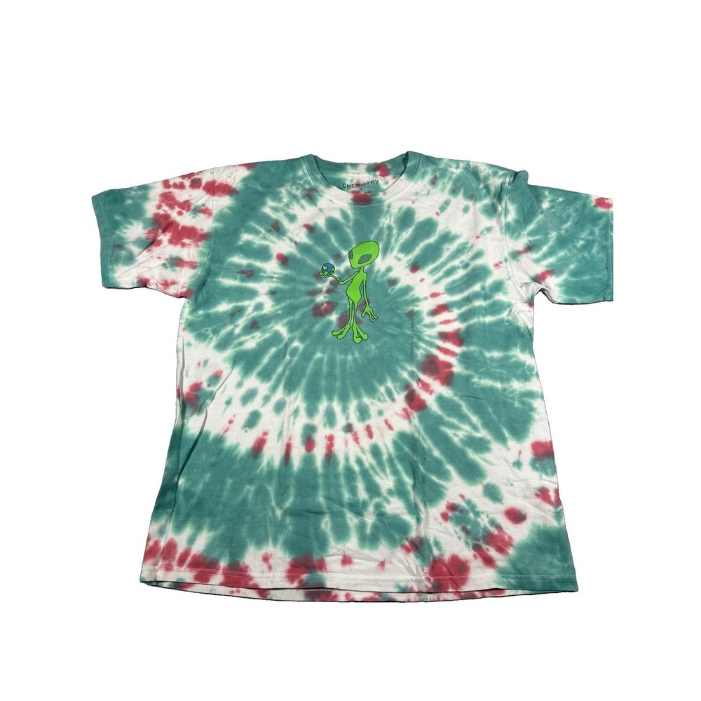 Chemistry Men’s M Red/Green Tie Dye Alien Holding Earth Graphic Print T-Shirt